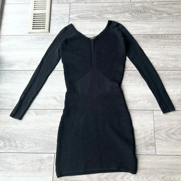 Olivaceous Black Mesh Sleeve  Bodycon Dress - Picture 4 of 15
